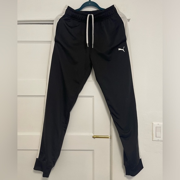 Used Men’s Size Small (29” X30”) Puma Drawstring Contrast Pants In Black/White - Picture 8 of 14